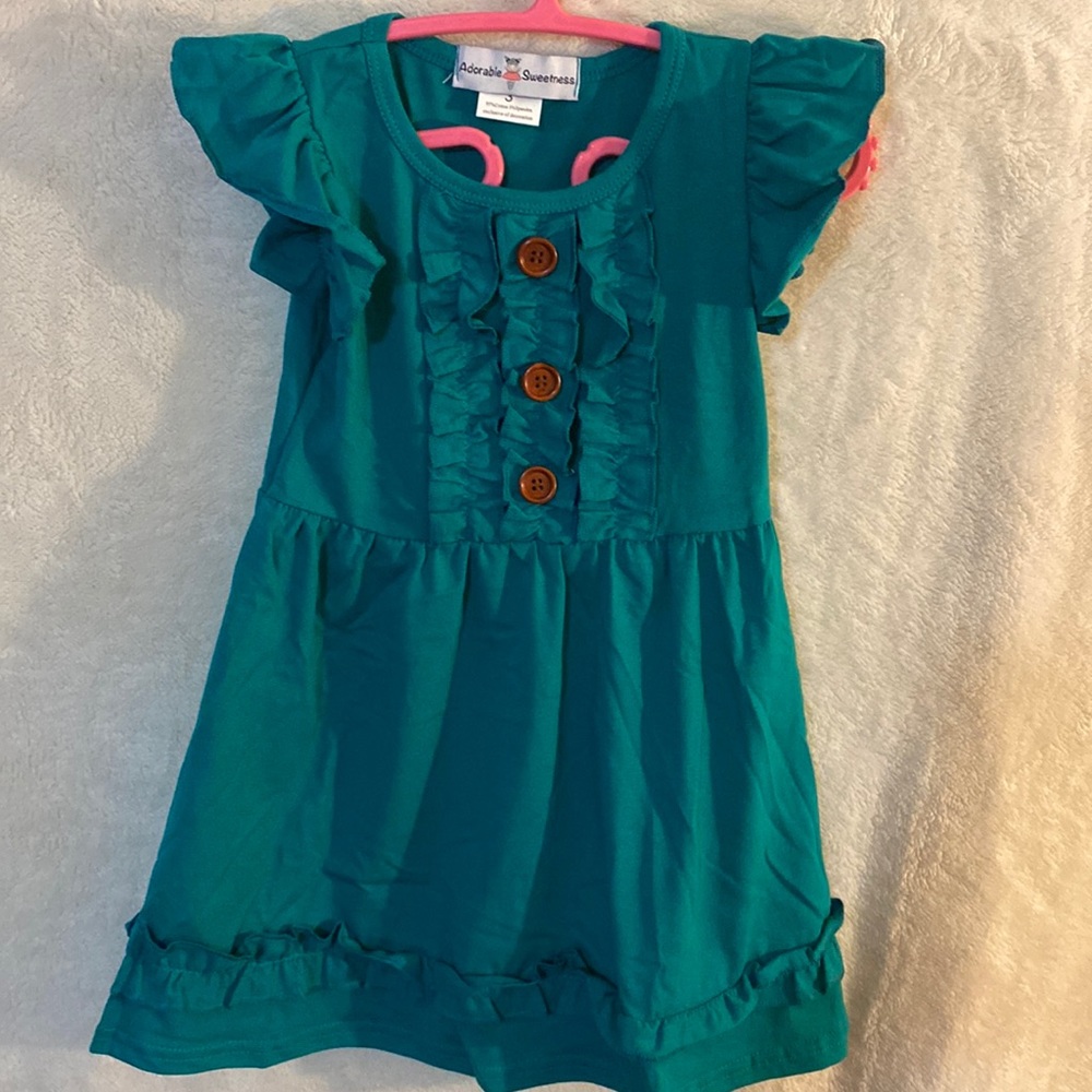 🔥🔥Teal Angel sleeve ruffled dress